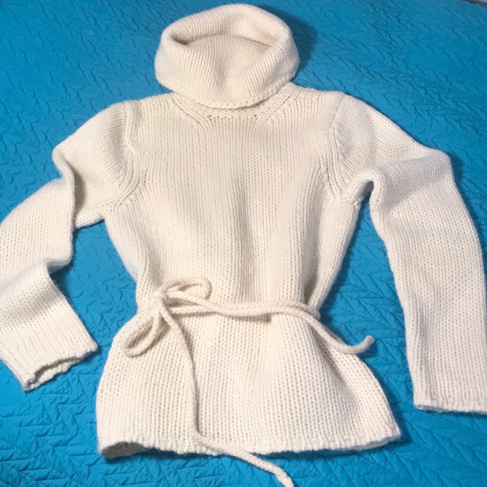 Ann Taylor Cream Cowl Neck Sweater with Waist Tie